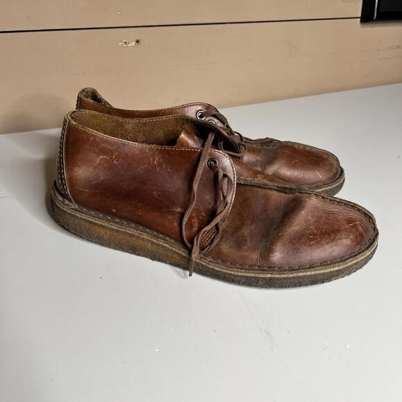 Clarks Originals Desert Trek Shoes Mens 11 Brown Leather Moccasin Crepe Sole